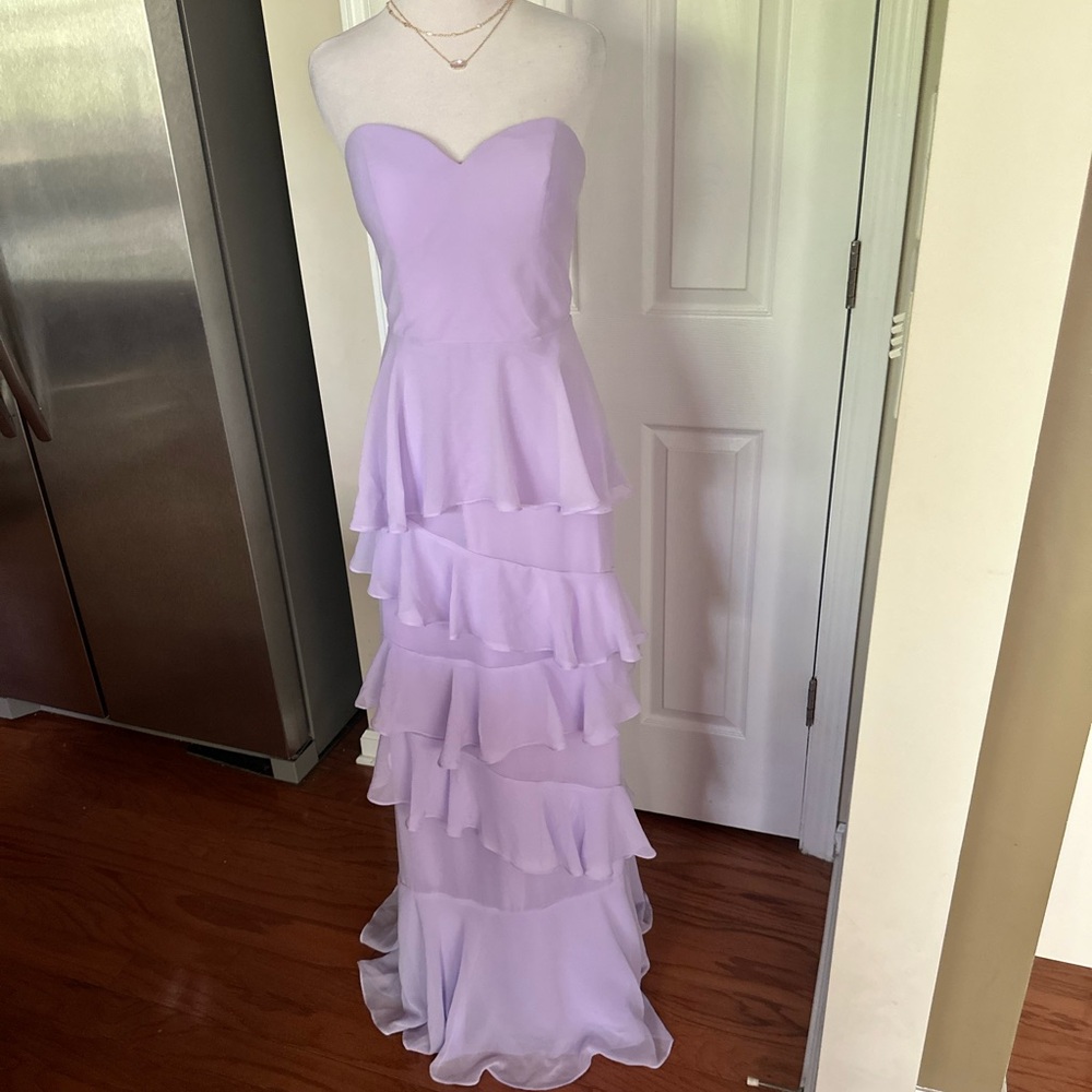 Strapless Lilac Ruffle Tiered Evening Dress